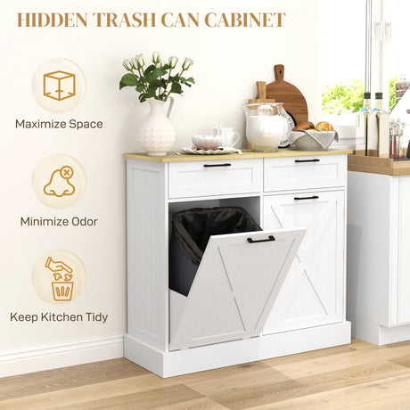 Wooden Sideboard 100cm Wide With 1 Door 2 Drawers And Tilt Out Trash Bin - Velmora