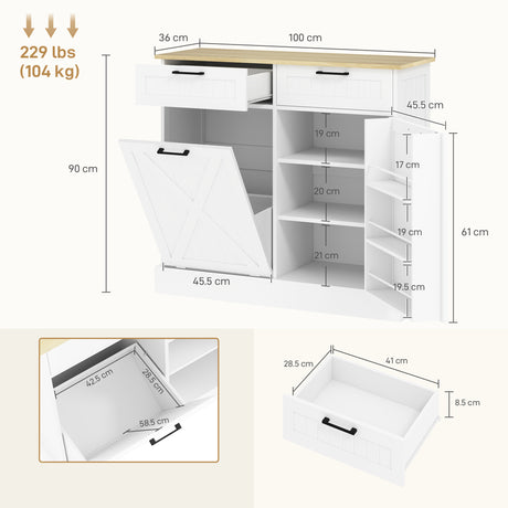 Wooden Sideboard 100cm Wide With 1 Door 2 Drawers And Tilt Out Trash Bin - Velmora