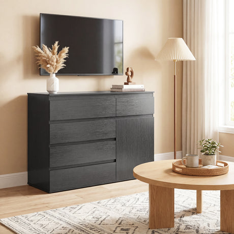 Wooden Sideboard 100cm Wide With 1 Door And 5 Drawers - Velmora