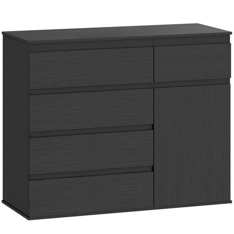 Wooden Sideboard 100cm Wide With 1 Door And 5 Drawers - Velmora