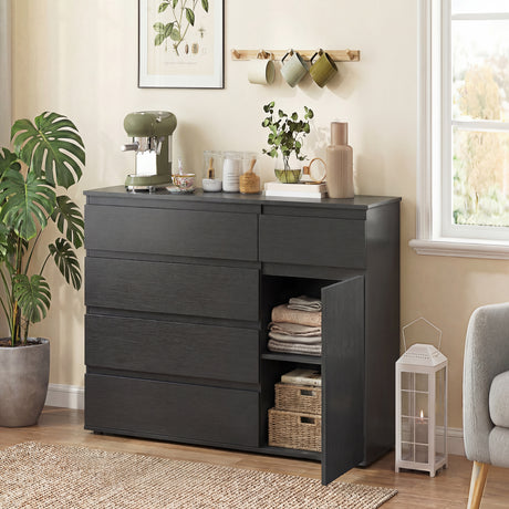 Wooden Sideboard 100cm Wide With 1 Door And 5 Drawers - Velmora