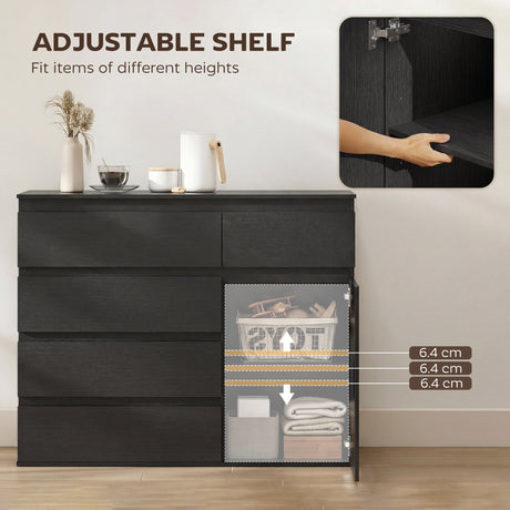 Wooden Sideboard 100cm Wide With 1 Door And 5 Drawers - Velmora
