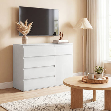 Wooden Sideboard 100cm Wide With 1 Door And 5 Drawers - Velmora