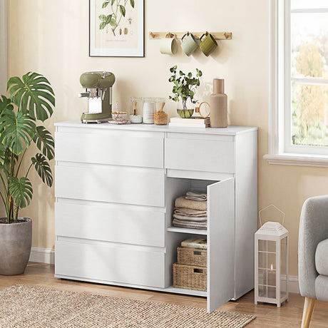 Wooden Sideboard 100cm Wide With 1 Door And 5 Drawers - Velmora