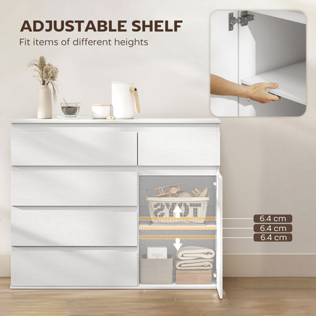 Wooden Sideboard 100cm Wide With 1 Door And 5 Drawers - Velmora
