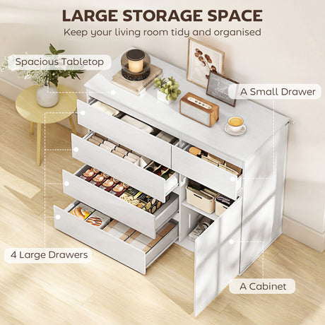 Wooden Sideboard 100cm Wide With 1 Door And 5 Drawers - Velmora
