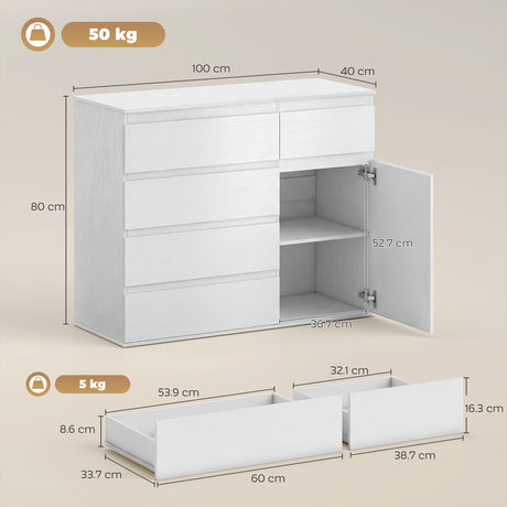 Wooden Sideboard 100cm Wide With 1 Door And 5 Drawers - Velmora