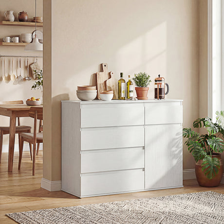 Wooden Sideboard 100cm Wide With 1 Door And 5 Drawers - Velmora
