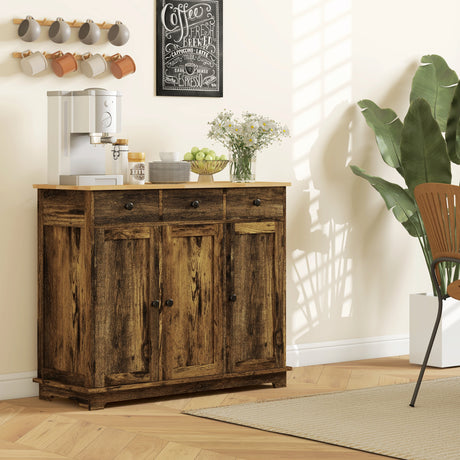 Wooden Sideboard 101cm Wide With 3 Doors And 3 Drawers - Velmora