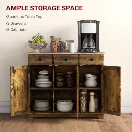 Wooden Sideboard 101cm Wide With 3 Doors And 3 Drawers - Velmora