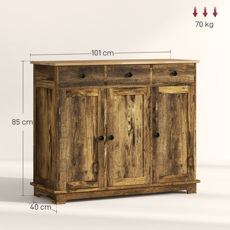 Wooden Sideboard 101cm Wide With 3 Doors And 3 Drawers - Velmora