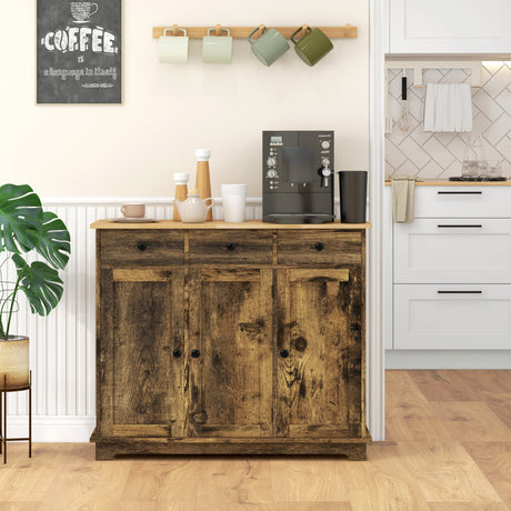 Wooden Sideboard 101cm Wide With 3 Doors And 3 Drawers - Velmora