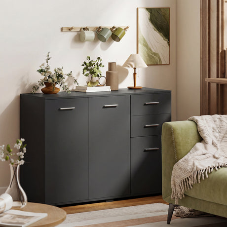Wooden Sideboard 106cm Wide With 3 Doors 2 Drawers And Polished Handles - Velmora