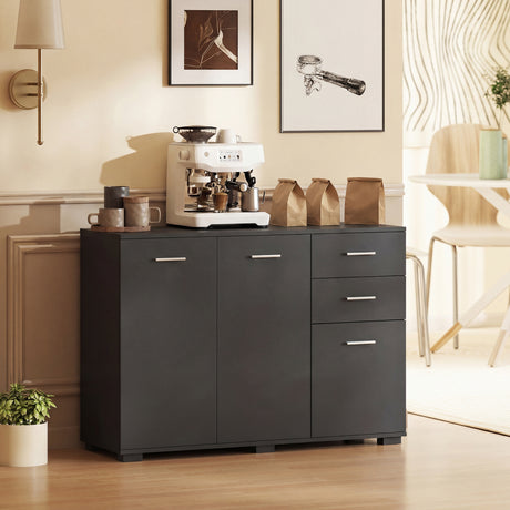 Wooden Sideboard 106cm Wide With 3 Doors 2 Drawers And Polished Handles - Velmora