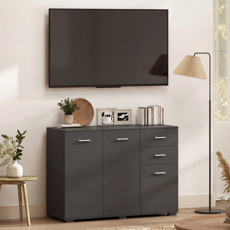Wooden Sideboard 106cm Wide With 3 Doors 2 Drawers And Polished Handles - Velmora