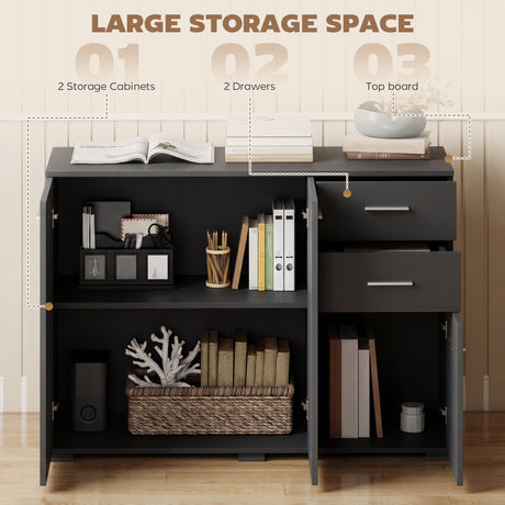 Wooden Sideboard 106cm Wide With 3 Doors 2 Drawers And Polished Handles - Velmora