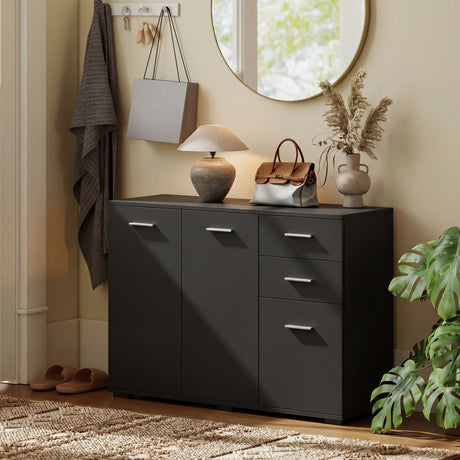 Wooden Sideboard 106cm Wide With 3 Doors 2 Drawers And Polished Handles - Velmora