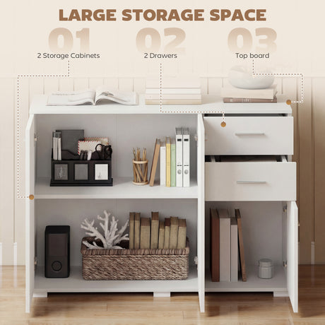Wooden Sideboard 106cm Wide With 3 Doors And 2 Drawers - Velmora