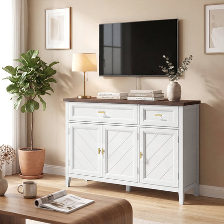 Wooden Sideboard 110cm Wide With 3 Doors And 2 Drawers - Velmora