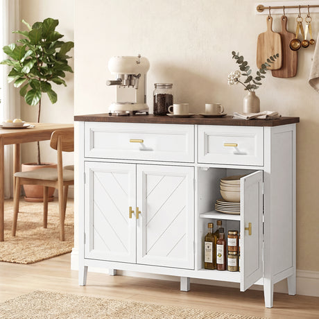 Wooden Sideboard 110cm Wide With 3 Doors And 2 Drawers - Velmora