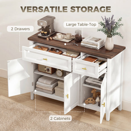 Wooden Sideboard 110cm Wide With 3 Doors And 2 Drawers - Velmora