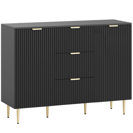Wooden Sideboard 120cm Wide With 2 Doors 3 Drawers And Gold Legs - Velmora