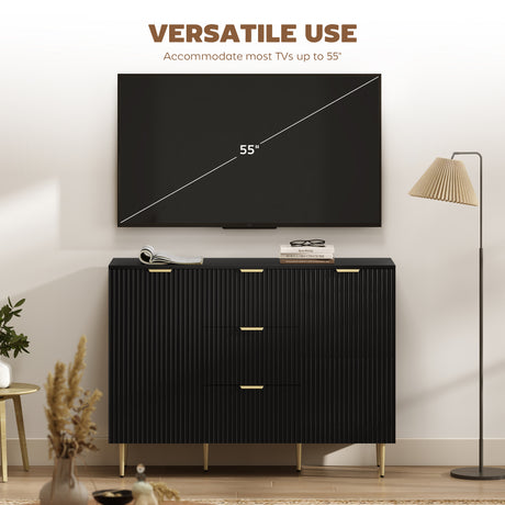 Wooden Sideboard 120cm Wide With 2 Doors 3 Drawers And Gold Legs - Velmora
