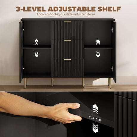 Wooden Sideboard 120cm Wide With 2 Doors 3 Drawers And Gold Legs - Velmora