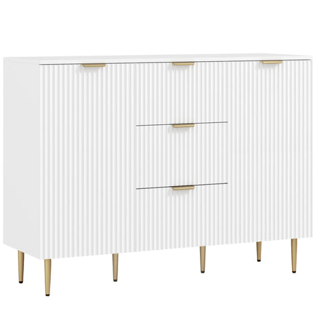 Wooden Sideboard 120cm Wide With 2 Doors 3 Drawers And Gold Legs - Velmora