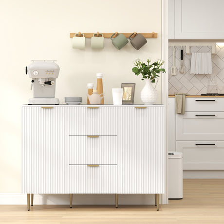 Wooden Sideboard 120cm Wide With 2 Doors 3 Drawers And Gold Legs - Velmora