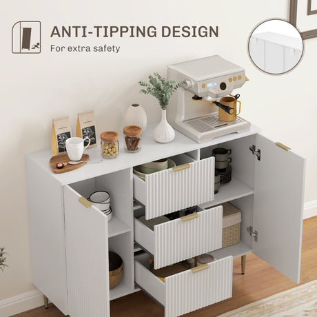 Wooden Sideboard 120cm Wide With 2 Doors 3 Drawers And Gold Legs - Velmora