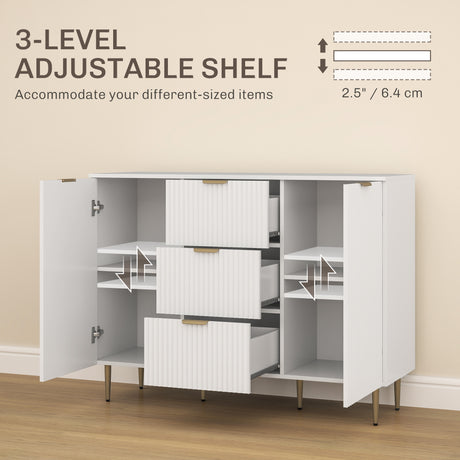 Wooden Sideboard 120cm Wide With 2 Doors 3 Drawers And Gold Legs - Velmora