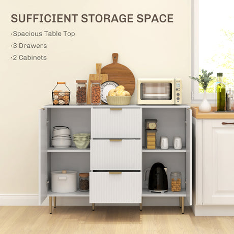 Wooden Sideboard 120cm Wide With 2 Doors 3 Drawers And Gold Legs - Velmora