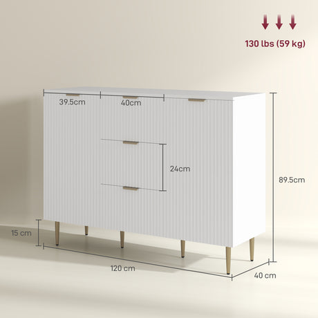 Wooden Sideboard 120cm Wide With 2 Doors 3 Drawers And Gold Legs - Velmora