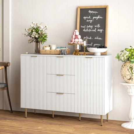 Wooden Sideboard 120cm Wide With 2 Doors 3 Drawers And Gold Legs - Velmora