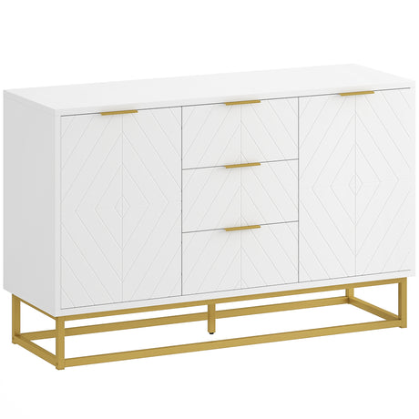Wooden Sideboard 120cm Wide With 2 Doors 3 Drawers And Metal Frame - Velmora