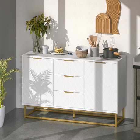 Wooden Sideboard 120cm Wide With 2 Doors 3 Drawers And Metal Frame - Velmora