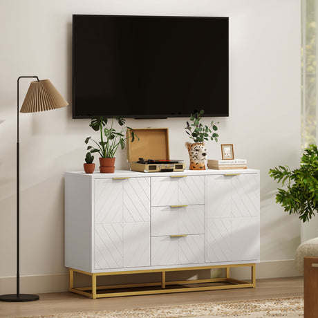Wooden Sideboard 120cm Wide With 2 Doors 3 Drawers And Metal Frame - Velmora