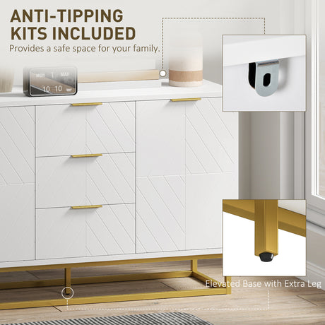 Wooden Sideboard 120cm Wide With 2 Doors 3 Drawers And Metal Frame - Velmora