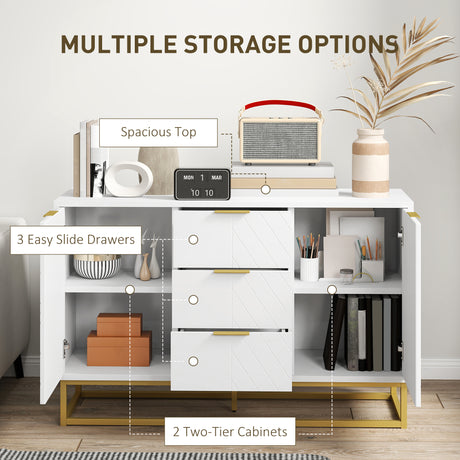 Wooden Sideboard 120cm Wide With 2 Doors 3 Drawers And Metal Frame - Velmora