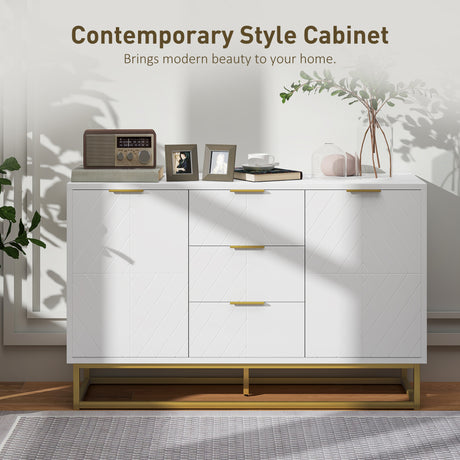 Wooden Sideboard 120cm Wide With 2 Doors 3 Drawers And Metal Frame - Velmora