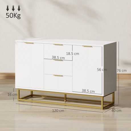 Wooden Sideboard 120cm Wide With 2 Doors 3 Drawers And Metal Frame - Velmora