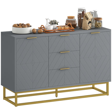 Wooden Sideboard 120cm Wide With 2 Doors 3 Drawers And Metal Frame - Velmora