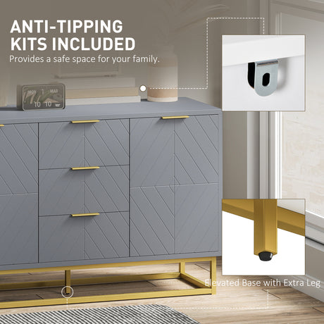 Wooden Sideboard 120cm Wide With 2 Doors 3 Drawers And Metal Frame - Velmora