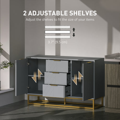 Wooden Sideboard 120cm Wide With 2 Doors 3 Drawers And Metal Frame - Velmora
