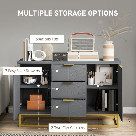Wooden Sideboard 120cm Wide With 2 Doors 3 Drawers And Metal Frame - Velmora