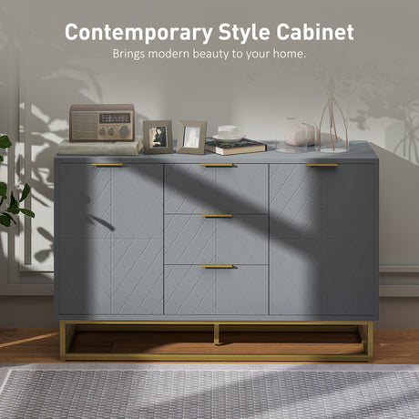 Wooden Sideboard 120cm Wide With 2 Doors 3 Drawers And Metal Frame - Velmora