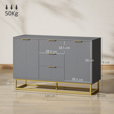 Wooden Sideboard 120cm Wide With 2 Doors 3 Drawers And Metal Frame - Velmora