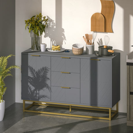 Wooden Sideboard 120cm Wide With 2 Doors 3 Drawers And Metal Frame - Velmora