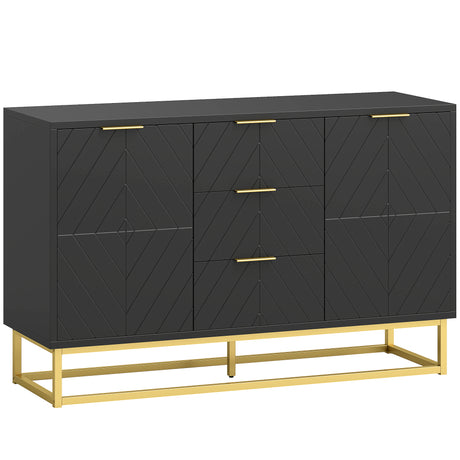 Wooden Sideboard 120cm Wide With 2 Doors 3 Drawers And Metal Frame - Velmora